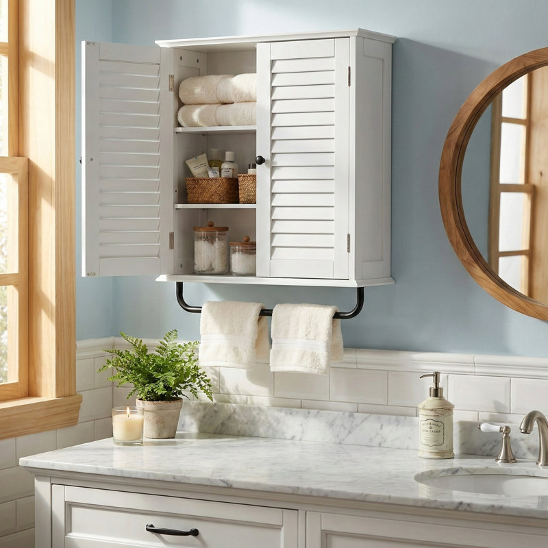Shaker Style Wall Bathroom Medicine Cabinet With Towel Bar - 3-tier Organizer With Adjustable Shelves, White