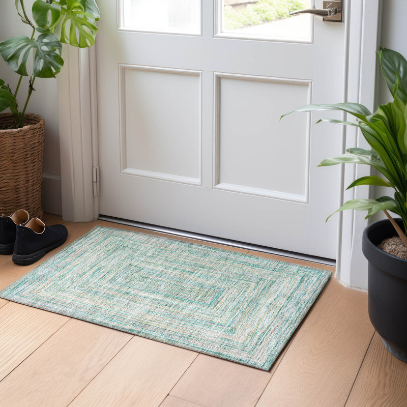 Machine Washable Indoor/Outdoor Xhevrie Teal Rug, Rectangle 1'8" x 2'6"