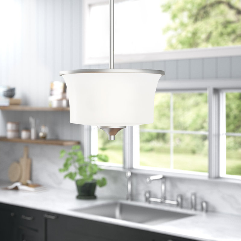 Wiggins 2 - Light Dimmable Drum Chandelier, Brushed Polished Nickel, White Frosted