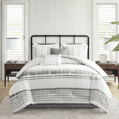 King Size Grey/White Cotton Bedding With 6 Comforter - For Stylish Home