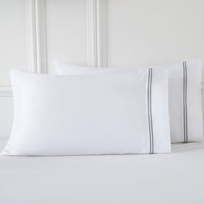 400 Thread Count Cotton Sateen Pillowcases, Hotel Inspired Embroidered Set, 2 Pack, 20x30", Gray