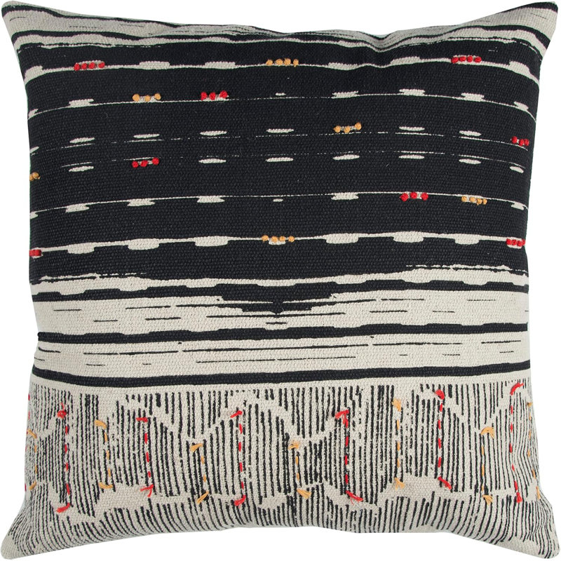 Cotton Throw Pillow, Black, 22"W x 22"H x 6.5"D, Polyester