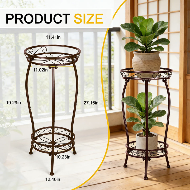 Support pour plante en métal robuste à 2 niveaux pour une utilisation intérieure et extérieure - Fabrication en fer antirouille avec une conception peu encombrante pour la terrasse, le balcon ou le jardin