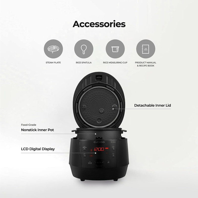 CUCKOO Multi-Cooker CMC-QAB501SB | 5QT. Standard 8-in-1 Pressure Cooker and Rice Maker | 10 Menu Options: Slow Cooker, Sauté, Steamer, Yogurt & More | Black Standard Multi Pressure Cooker