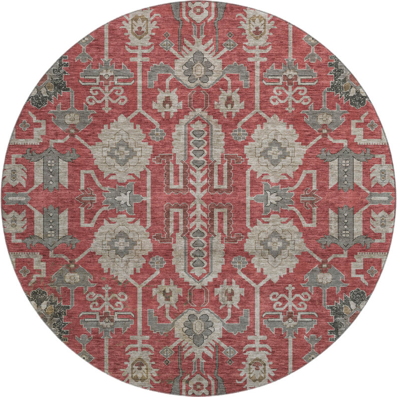 Premium Machine Washable Prisco Red Rug, Round 8'