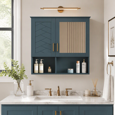 Armoire de toilette 2 en 1, armoire à pharmacie murale de 30 pouces avec tablettes réglables et portes à fermeture douce, miroir haute définition avec rangement pour meuble-lavabo de salle de bain