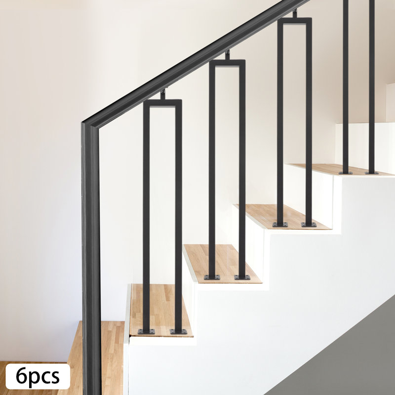 6 Pack 36In U-Shape Stair Railing, Matte Black