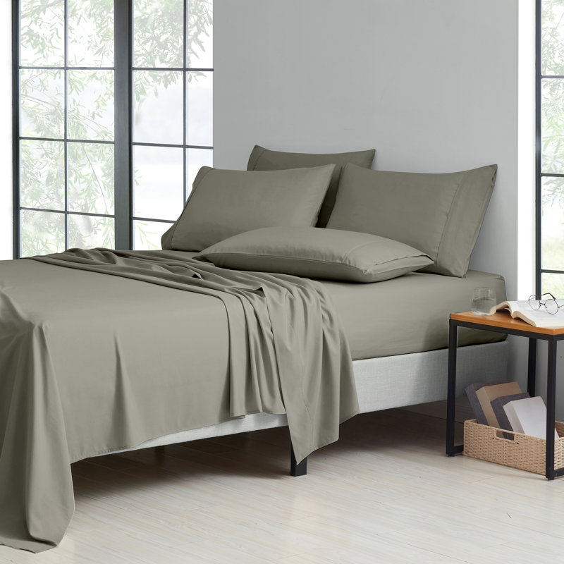 Ensemble de draps en bambou à densité de tissage 1800 fils Bibb Home, Ensemble de draps pour grand lit avec 4 taies d'or