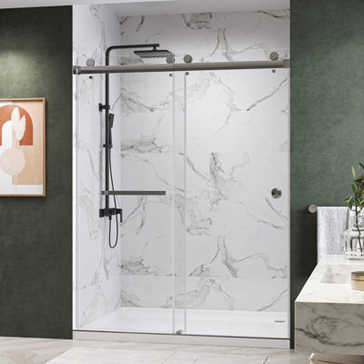 CatalystFP 44"-48"W x 76"H Double Sliding Frameless Shower Door in Chrome with 3/8" Clear Glass