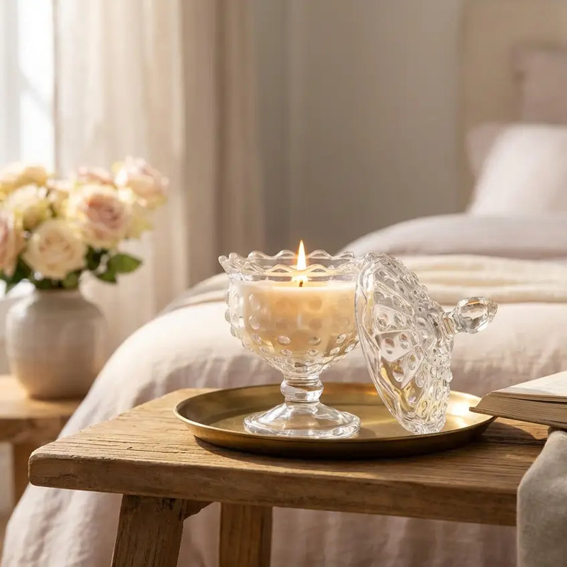 Bougie en verre 6,13 po avec couvercle Rose Garden 7 oz |