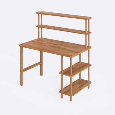 Jasper Solid Beech Wood Desk, Modern Study Desk for Home Office
