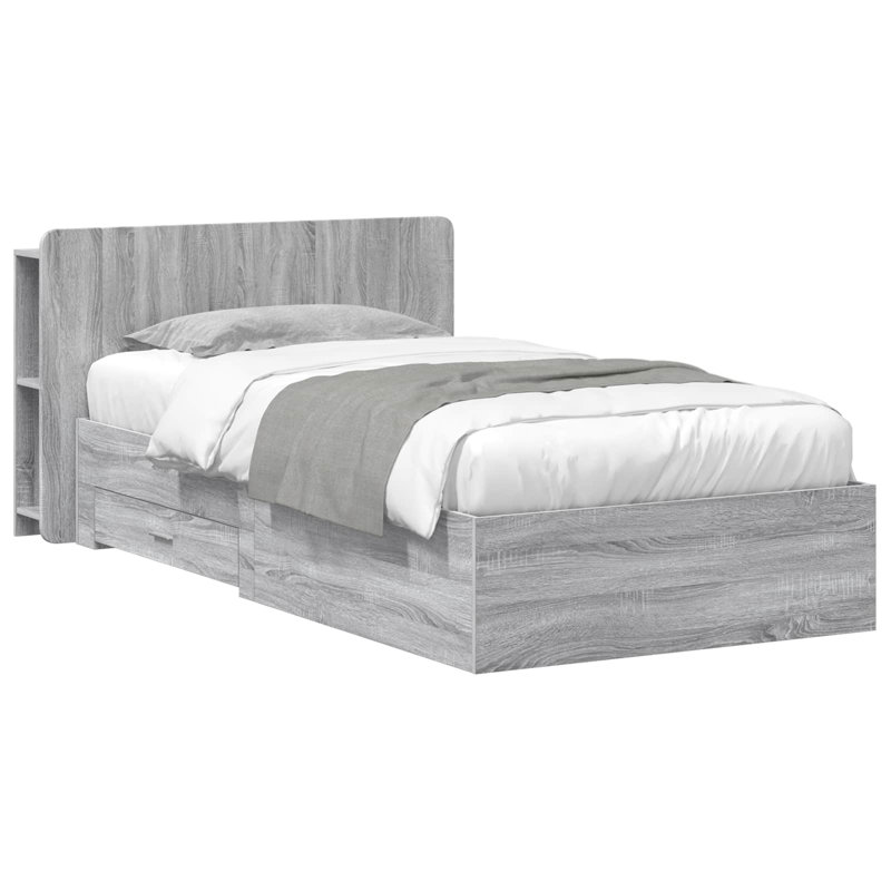 Bed, European Single (90 x 200 cm), Grey Sonoma