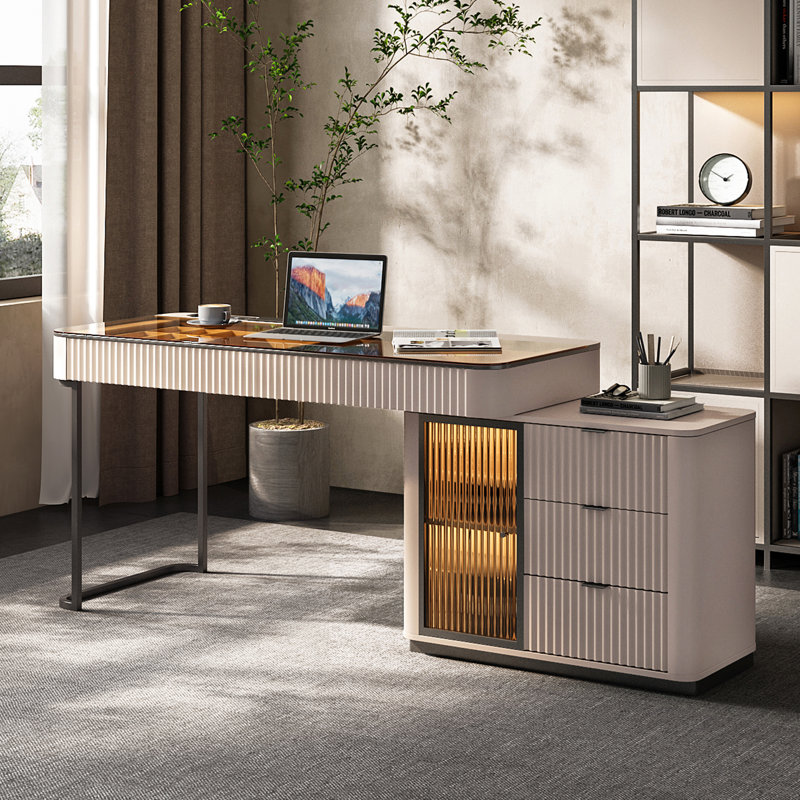 L-Shaped Computer Desk , 29.5" H x 53.1" W x 23" D, Pink/Grey