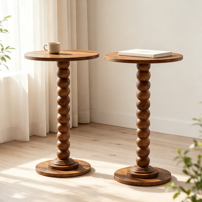 Table d'appoint ronde avec pieds en bois massif, table de bout moderne pour salon, chambre à coucher, petits espaces, finition facile à nettoyer, ensemble de deux