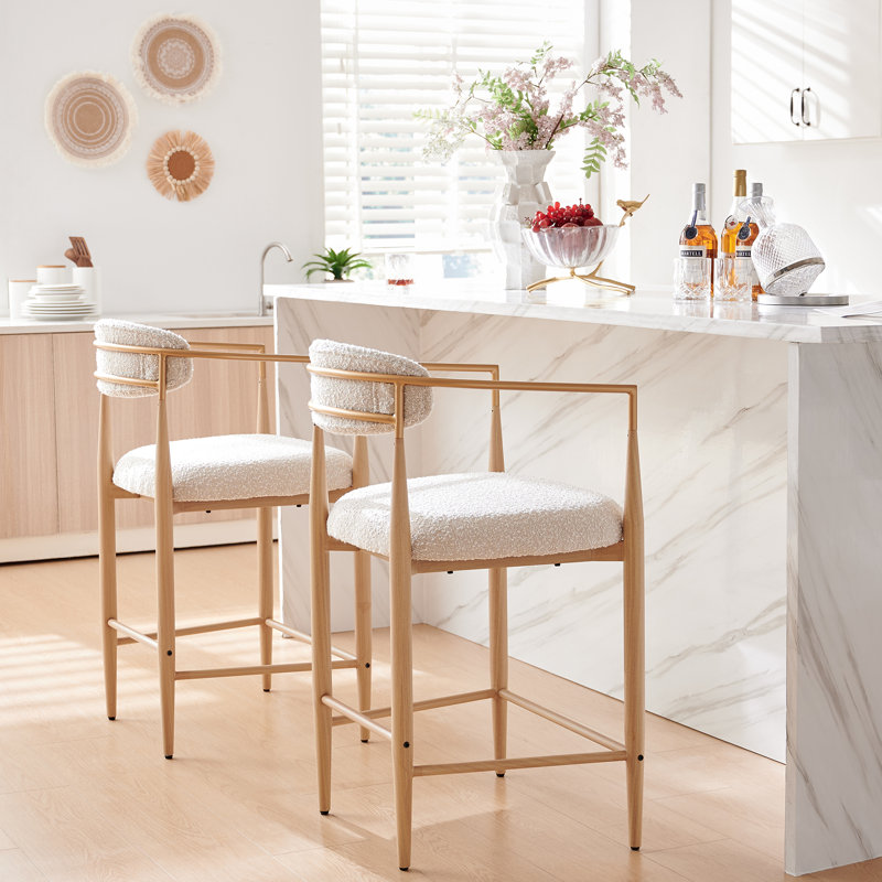 Tabouret de bar 2 pièces Ackley, chaise de bar rembourrée avec pieds en métal, Beige