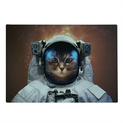 Ambesonne Space Cat Cutting Board Large Size Kitten in Milkyway White and Pale Caramel
