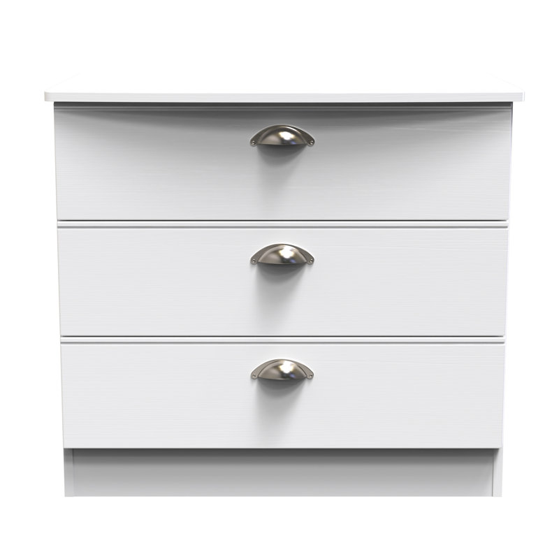 Fully Assembled Murier 3 Drawer Chest, White Ash/White Ash
