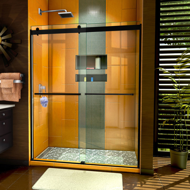 Porte de douche sans cadre l 56 po x H 76 po Sapphire, Transparent, Noir mat