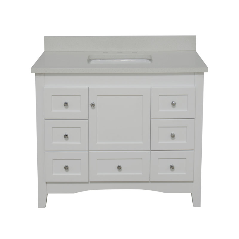 Edber 42'' Single Bathroom Vanity with Top, White, Quartz