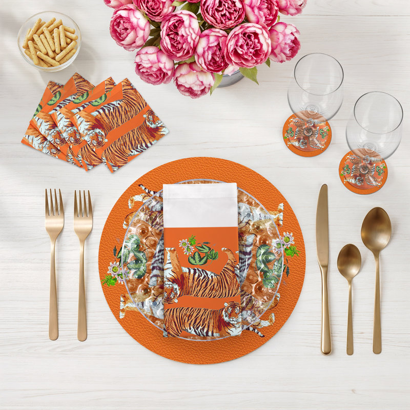 Tiger Seeing Double 16" Vinyl Placemat, Hot Pink