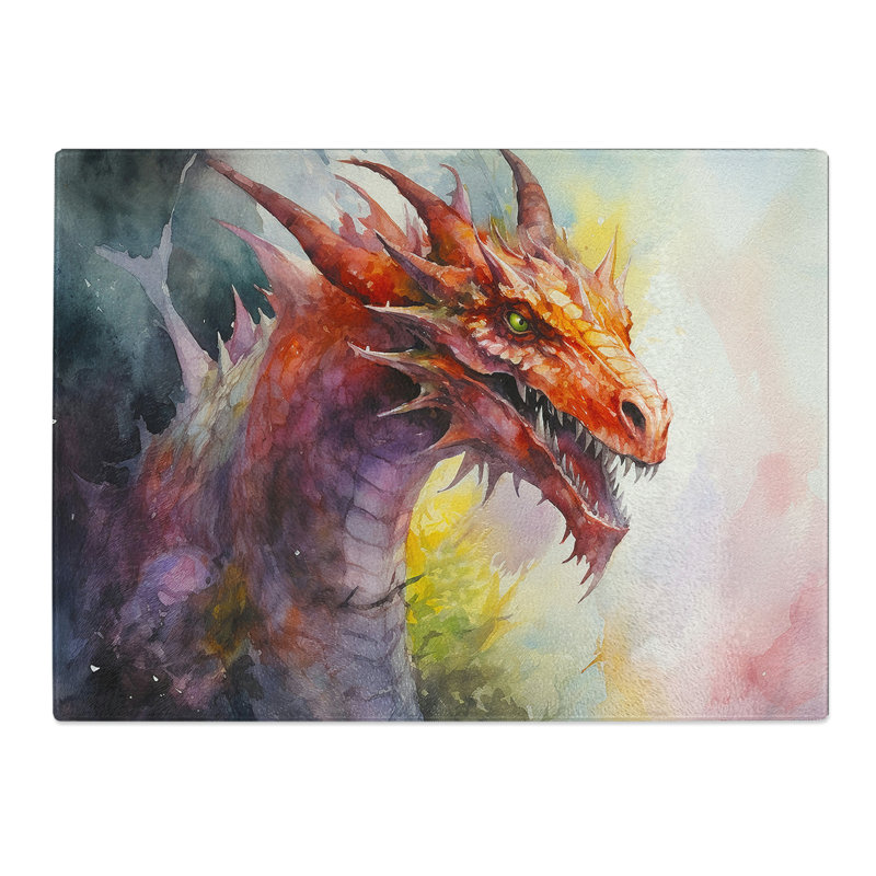 Dragon Watercolour  Glass Chopping Board