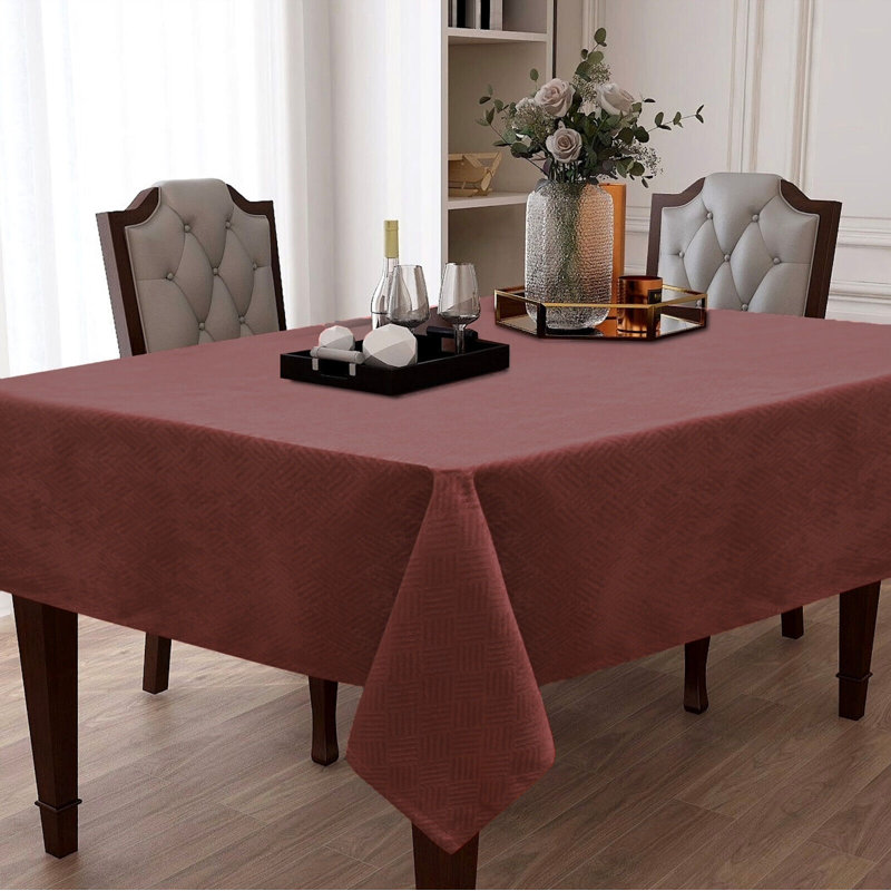 Kate Aurora Boston Contemporary Lux Geometric All Purpose Embossed Tablecloth -, 104" L x 54" W, Spice