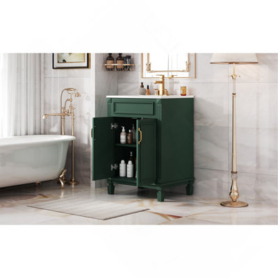 24'' Bathroom Vanity with Top Sink, Modern Bathroom Storage Cabinet with 2 Soft-Closing Doors and Adjustable Shelf, Solid Wood Frame.