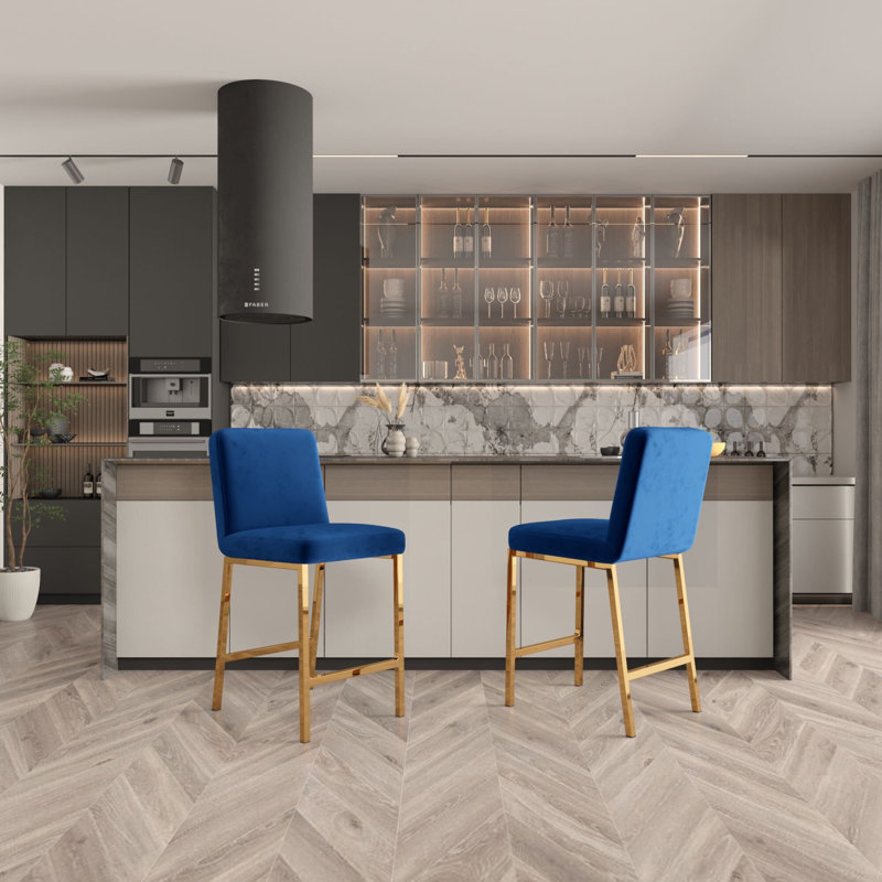 Ensemble de 2 tabourets de bar , Velours bleu