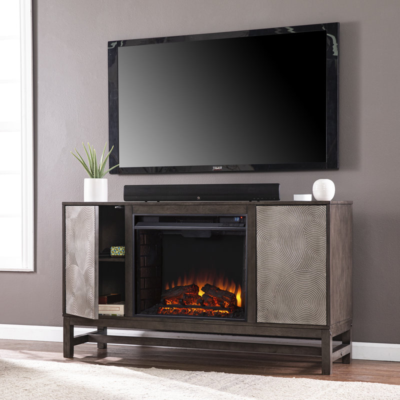 Lucely 54.25'' W Brown/Antique Silver Electric Fireplace