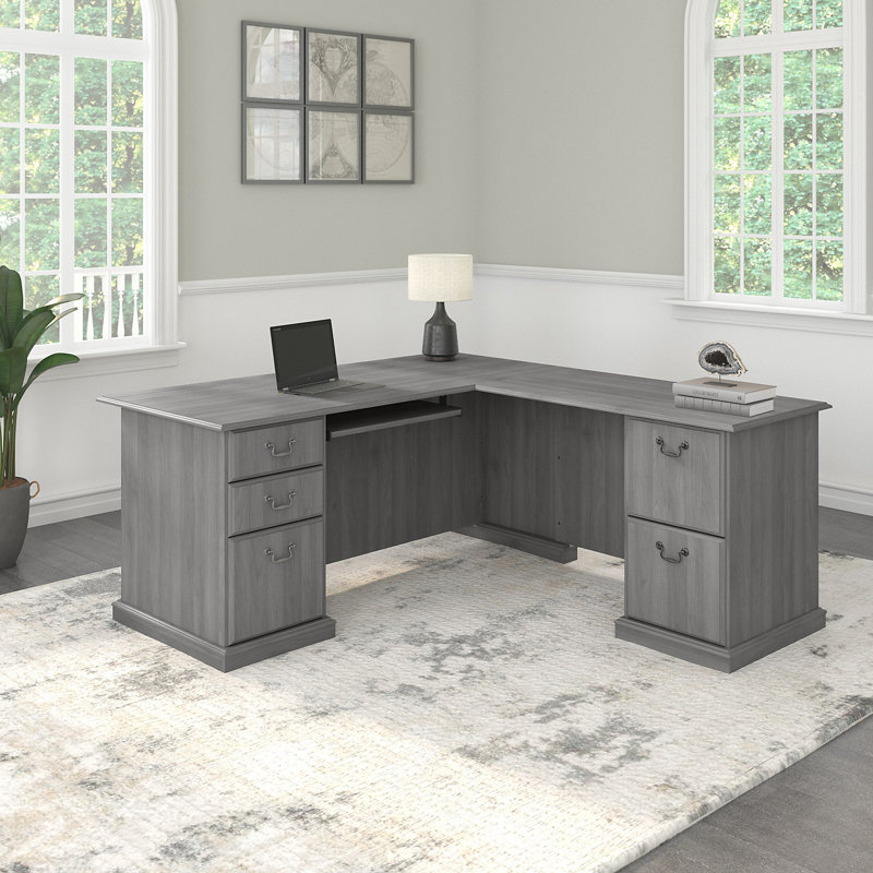 Raker Reversible L-Shape Computer Desk with Drawers, Modern Gray