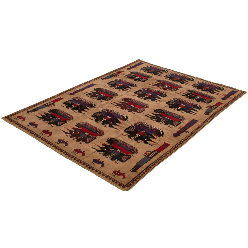 Tapis décoratif de laine brun clair en laine noué à la main de conception unique 6 pi 10 po X 9 pi 6 po noué à la main New Age