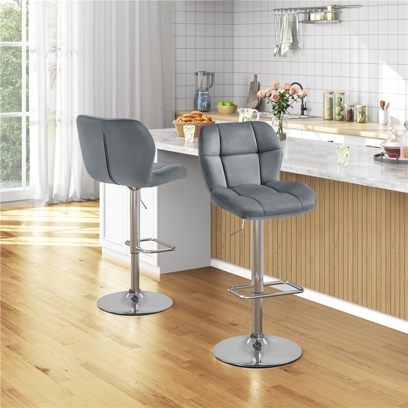 Modern Velvet Adjustable Height Counter Swivel  Stool Bar Chair with Footrest , Dark Gray