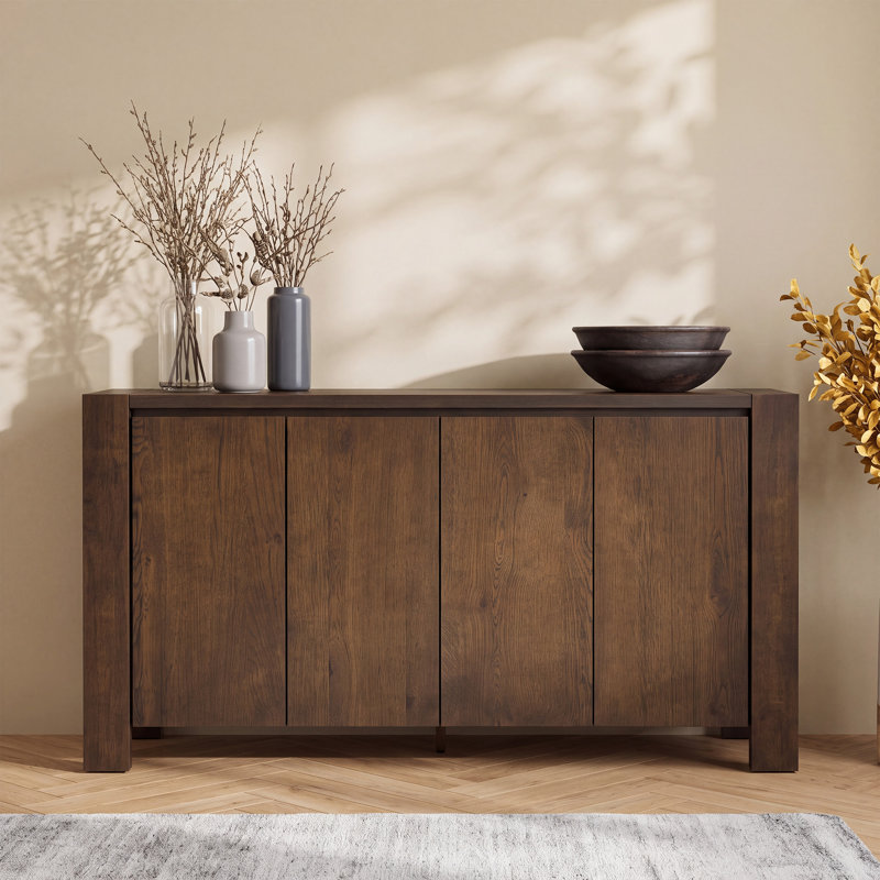 Buffet Storage Cabinet For Dining Room, Kitchen, Wood 4-Door Sideboard With 4 Compartments, Walnut
