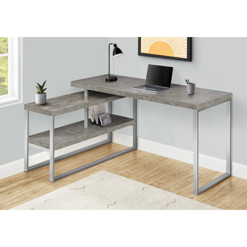 Computer Desk, Home Office, Corner, Storage Shelves, 60"L, L Shape, Work, Laptop, Metal, Gray