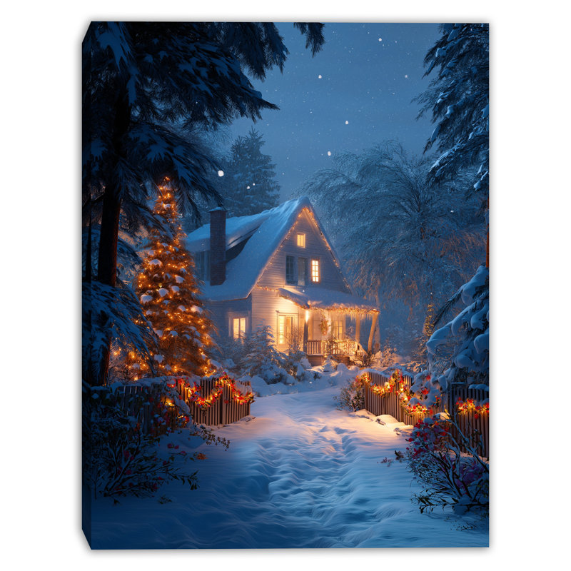 «Christmas Eve Cottage», art mural sur toile, 36 po x 48 po