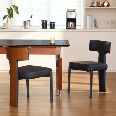 Black Dining Chairs Set of 2,Faux Leather Dining Chairs with Soft Cushion,Comfortable Upholstered Armless Dining Room Chairs with Curved Plywood Back