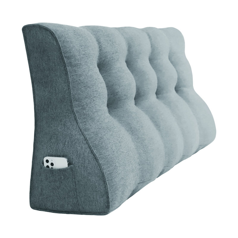 Sit-up Back Comfort Linen Bed Rest Back Contour Headboard Wedge Reading Pillow Compression, Full, Gray