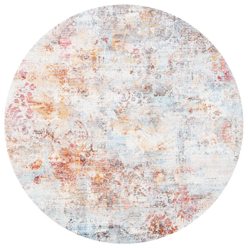 Tapis abstrait gris / orange, Rond 5 pi