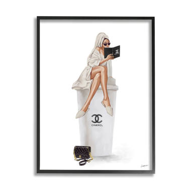 Fashion Brand Emblem Coffee Cup Woman by Ziwei Li - Floater Frame Graphic Art on Canvas Mercer41 Format: Black Framed, Size: 31 H x 25 W x 1.7 D