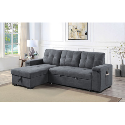 Canapé-lit modulaire réversible en tissu tissé gris de 95 po avec porte-gobelet de rangement Toby