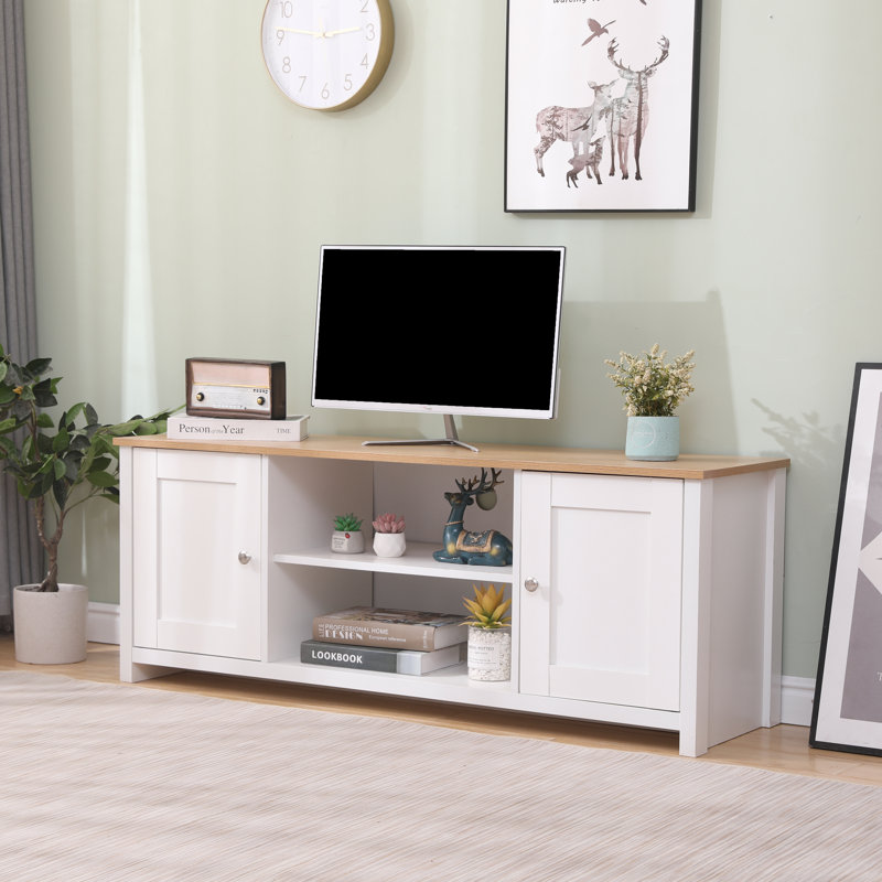 Dikomo Unfinished TV Stand for TVs up to 55", White/Oak