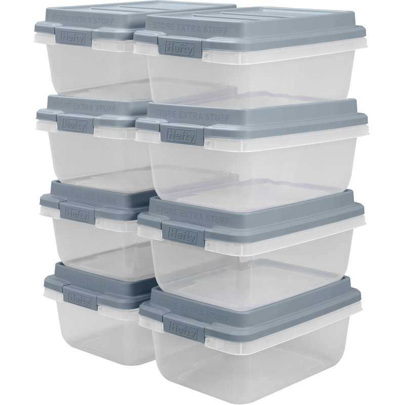 Paquet de 8 bacs de rangement en plastique Hefty Hi-Rise 18 pte avec couvercles, H 11,5 po x l 21,25 po x P 30,75 po