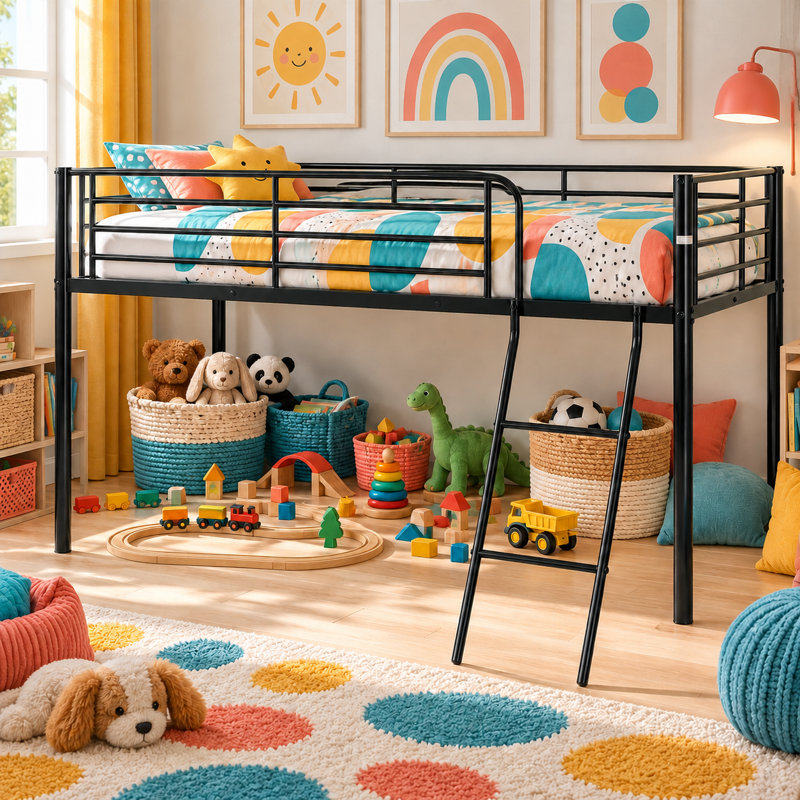 Husted Single (3') Bed Frames Standard Loft Bed, Black