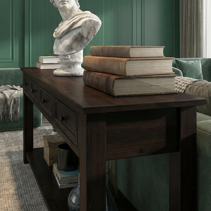 63"High-End Rustic Sofa Table With Drawers - Sturdy Craftsmanship, Hallway Storage Solution, Espresso Wood