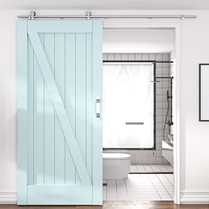 96-Inch Frosted Black Steel Sliding Barn Door Hardware Kit