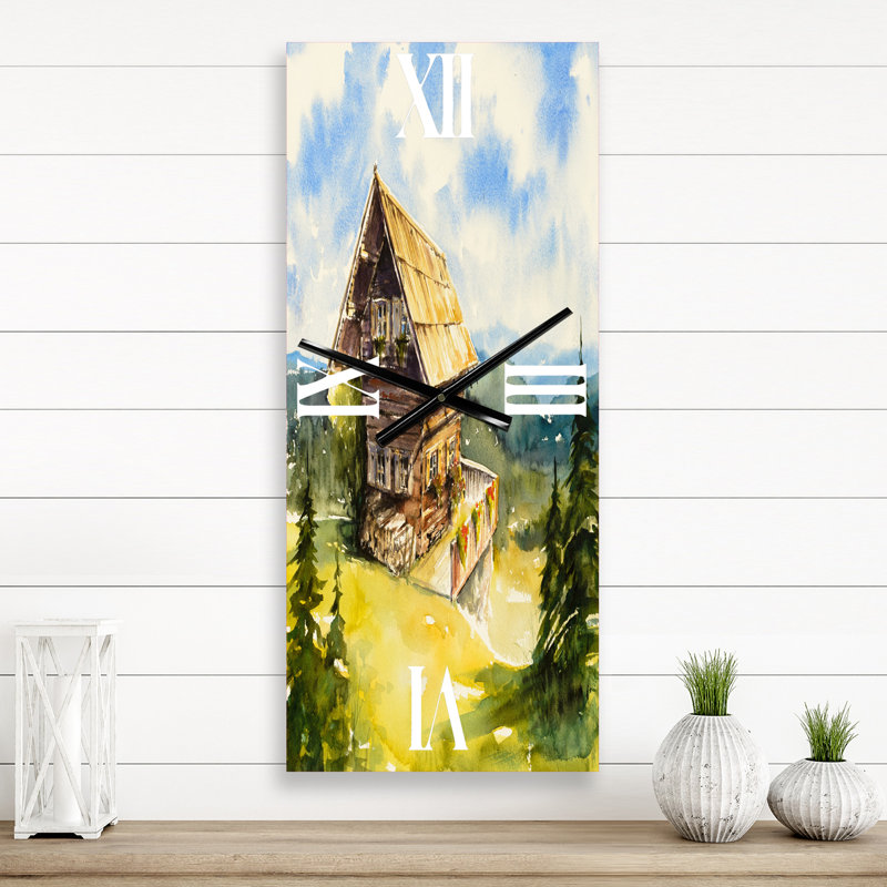 Paysage paisible avec un vieux chalet en été - Horloge murale traditionnelle, Petit