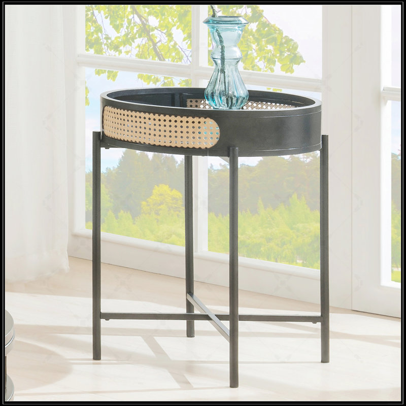 Table de bout ronde avec plateau ouvert et pieds en métal