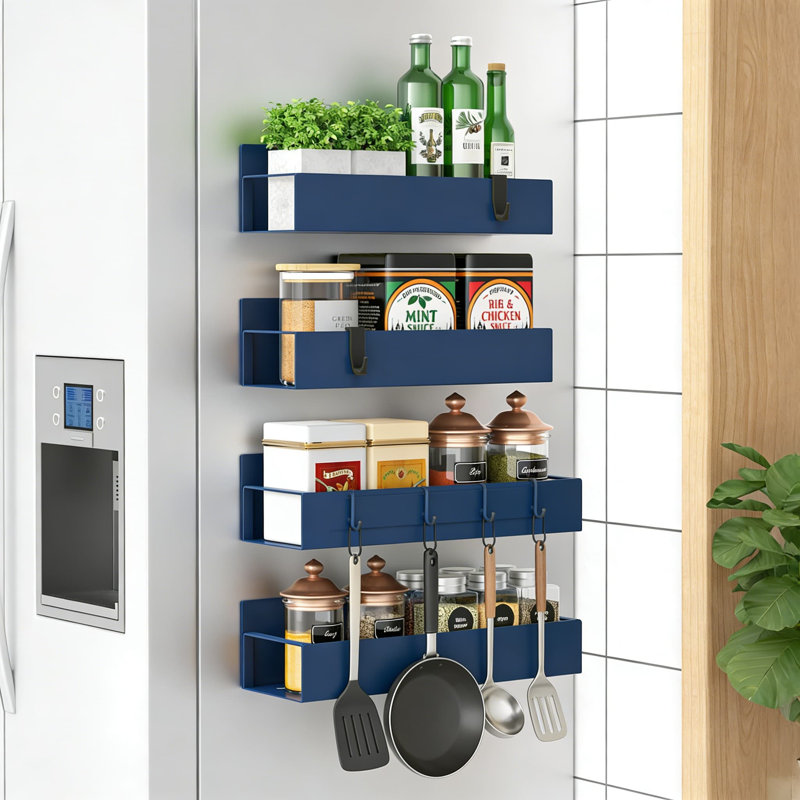 Étagère à épices magnétique avec aimants robustes, réfrigérateur compact et solution de rangement latérale du four, paquet de 4