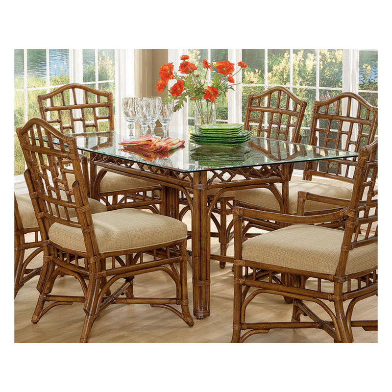 Chippendale Glass Top Dining Table, 42" W x 60" L, Ocean