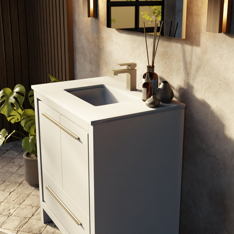 Lafarre 30" Single Bathroom Vanity Set with Mirror, White, White Quartz